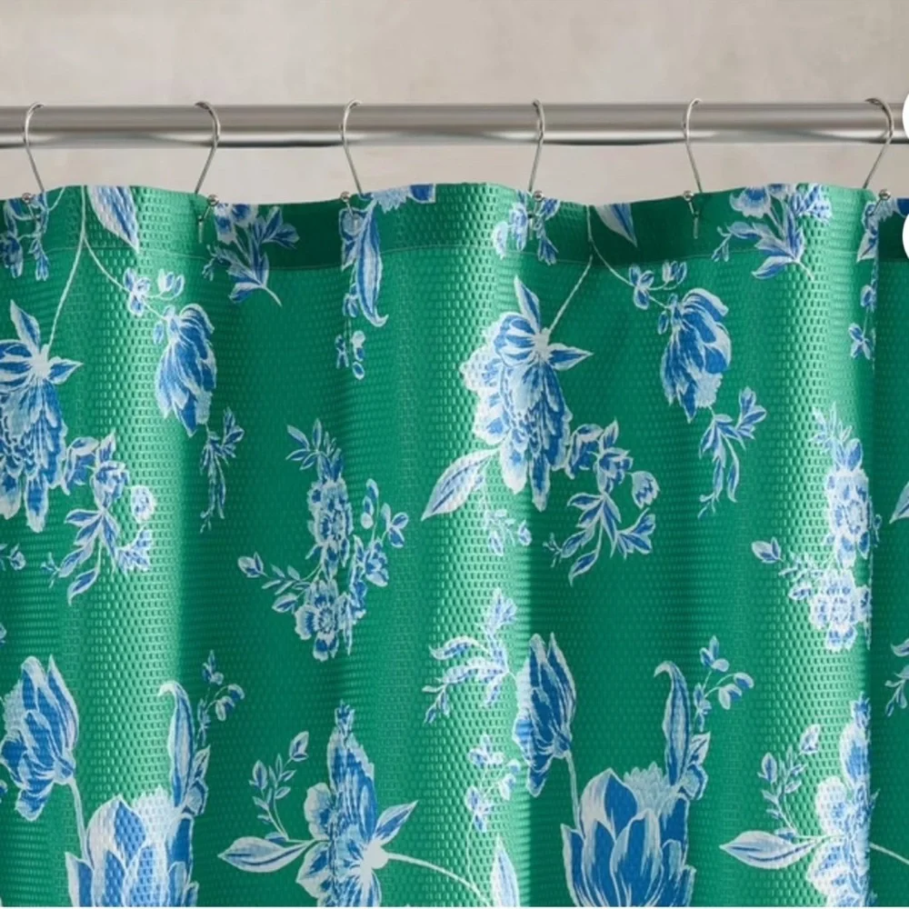 Draper James 15-Pc Bath Set Green & Blue Shower Curtain, Soap Dispenser, Tumbler